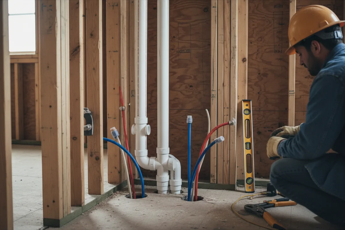 Drain and supply rough-in during Drain Cleaning in Isonville